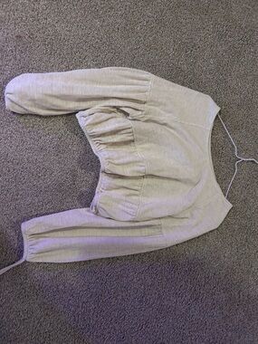 Aerie oversized Cropped Peplum Long Sleeve Top  Beige Cream CXS